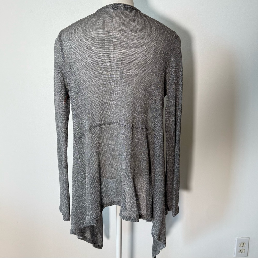 bryn Walker Linen Blend Gray Waterfall Cardigan Sweater Open Knit Lagenlook S - Picture 2 of 9